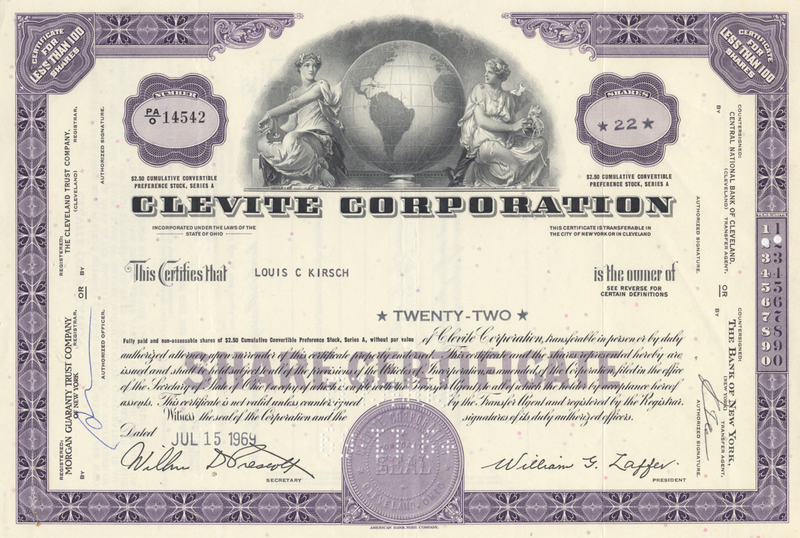 Clevite Corporation Stock Certificate