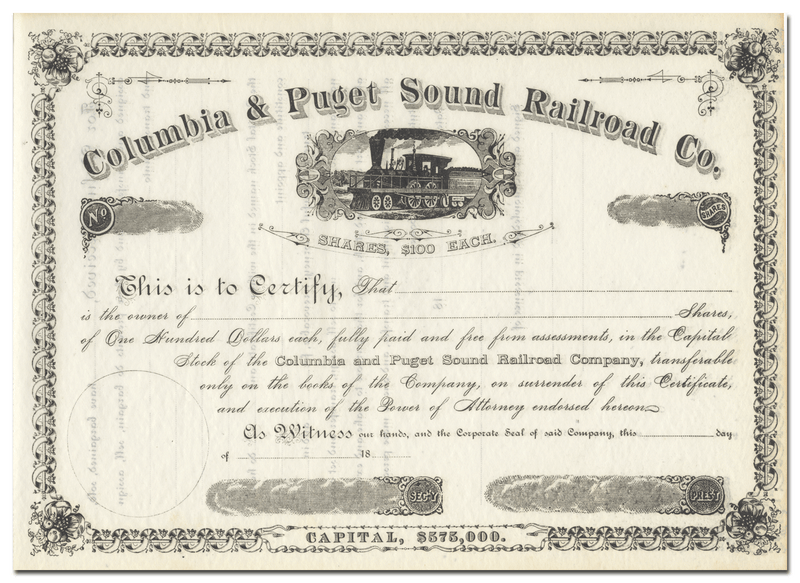 Columbia & Puget Sound Railroad Company Stock Certificate