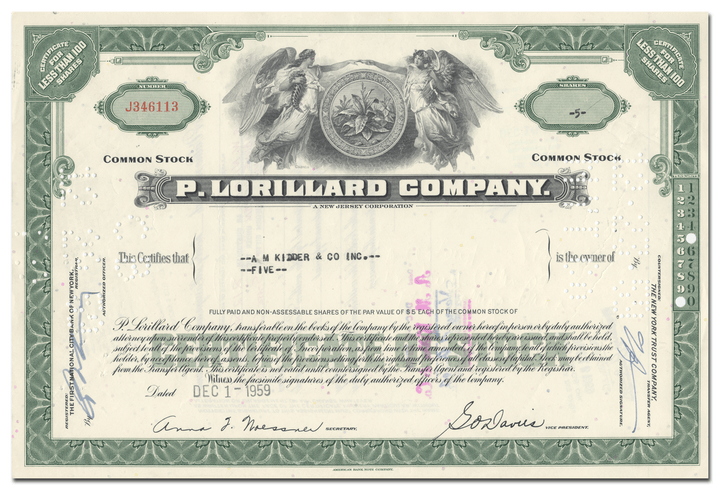 P Lorillard Company Stock Certificate