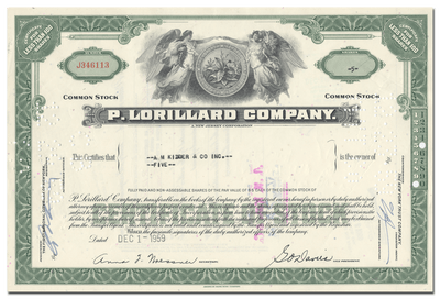 P Lorillard Company Stock Certificate