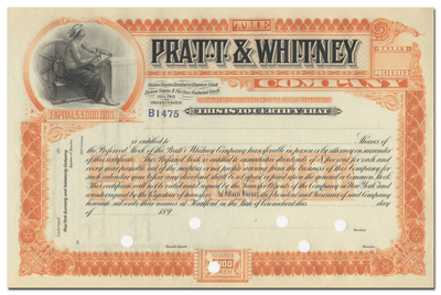 Pratt & Whitney Company Stock Certificate