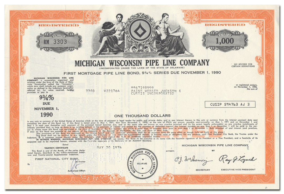 Michigan Wisconsin Pipe Line Company Bond Certificate