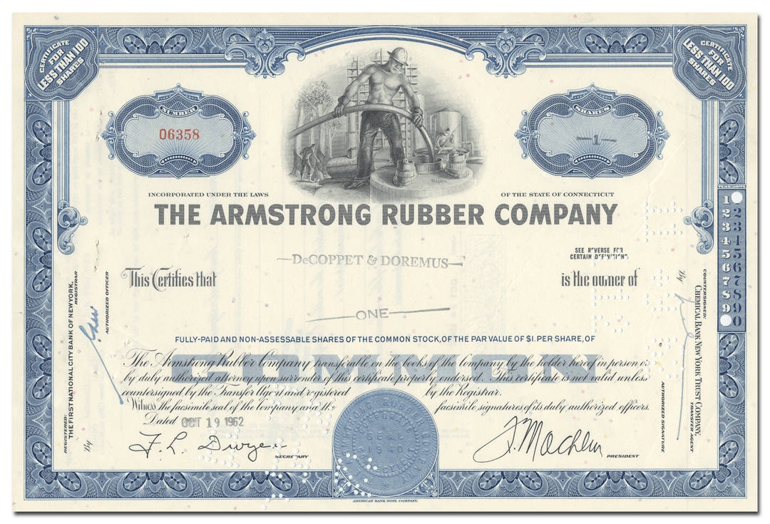 Armstrong Rubber Company Stock Certificate