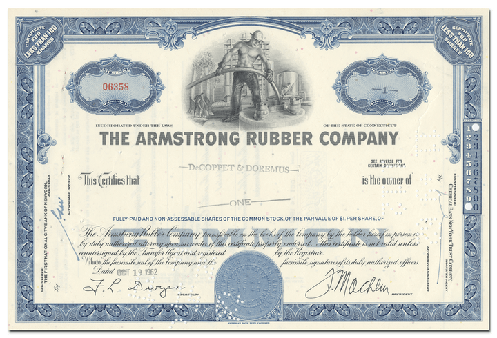 Armstrong Rubber Company Stock Certificate