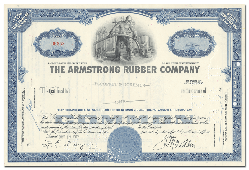 Armstrong Rubber Company Stock Certificate