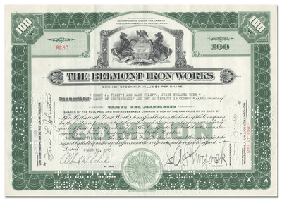 Belmont Iron Works Stock Certificate