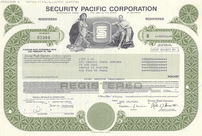 Security Pacific Corporation Bond Certificate