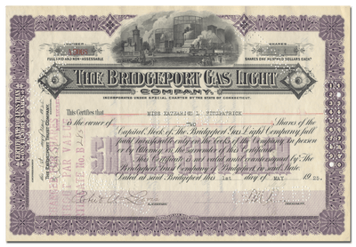 Bridgeport Gas Light Company Stock Certificate