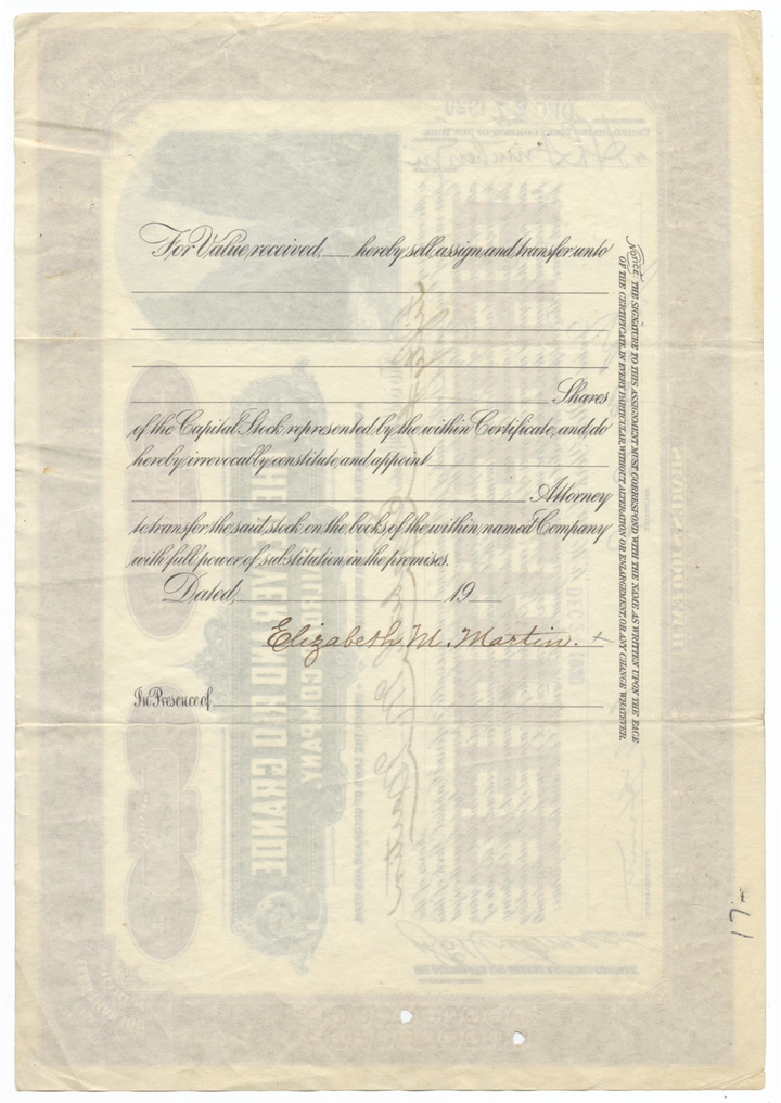 Denver and Rio Grande Railroad Company Stock Certificate