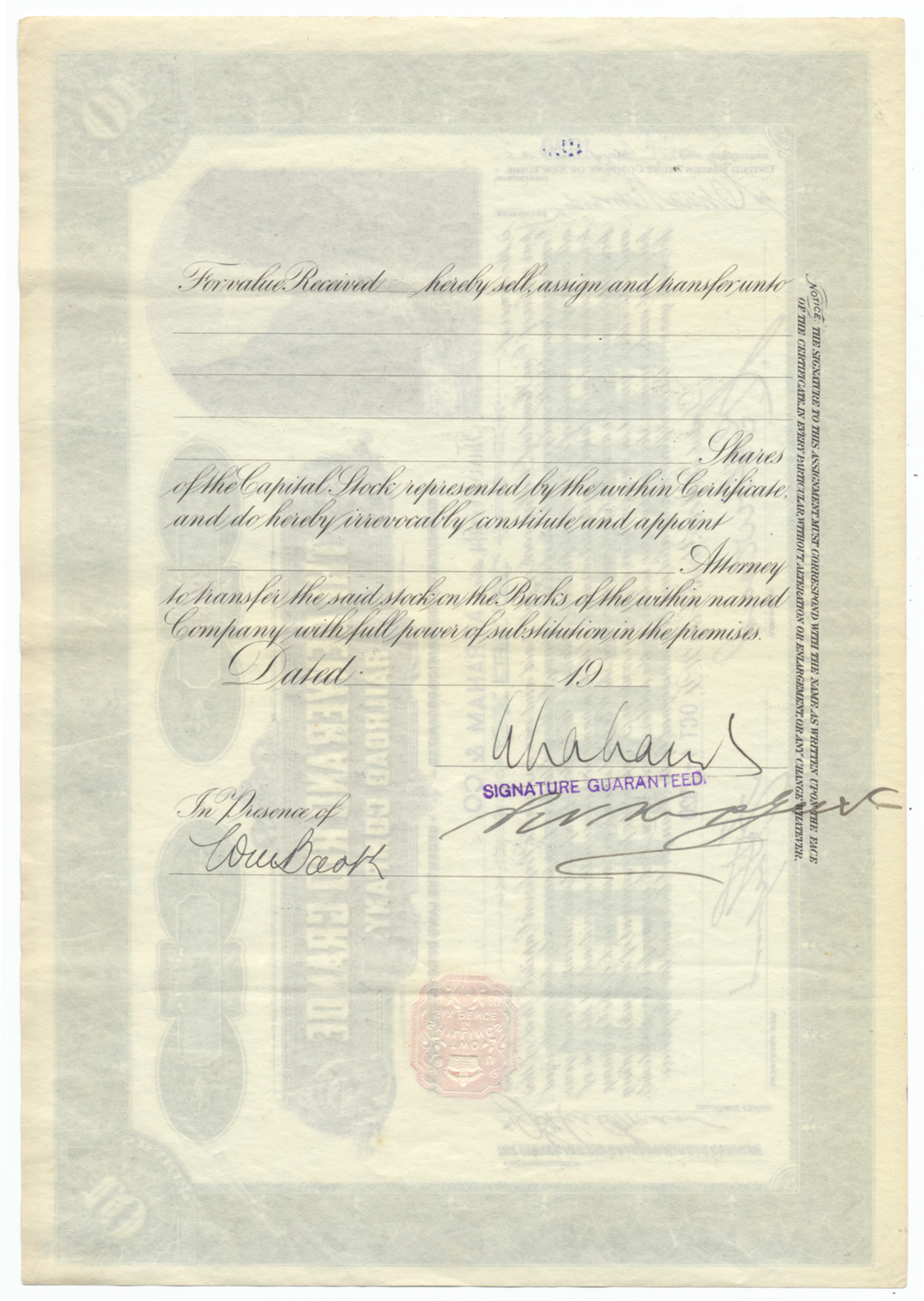 Denver and Rio Grande Railroad Company Stock Certificate