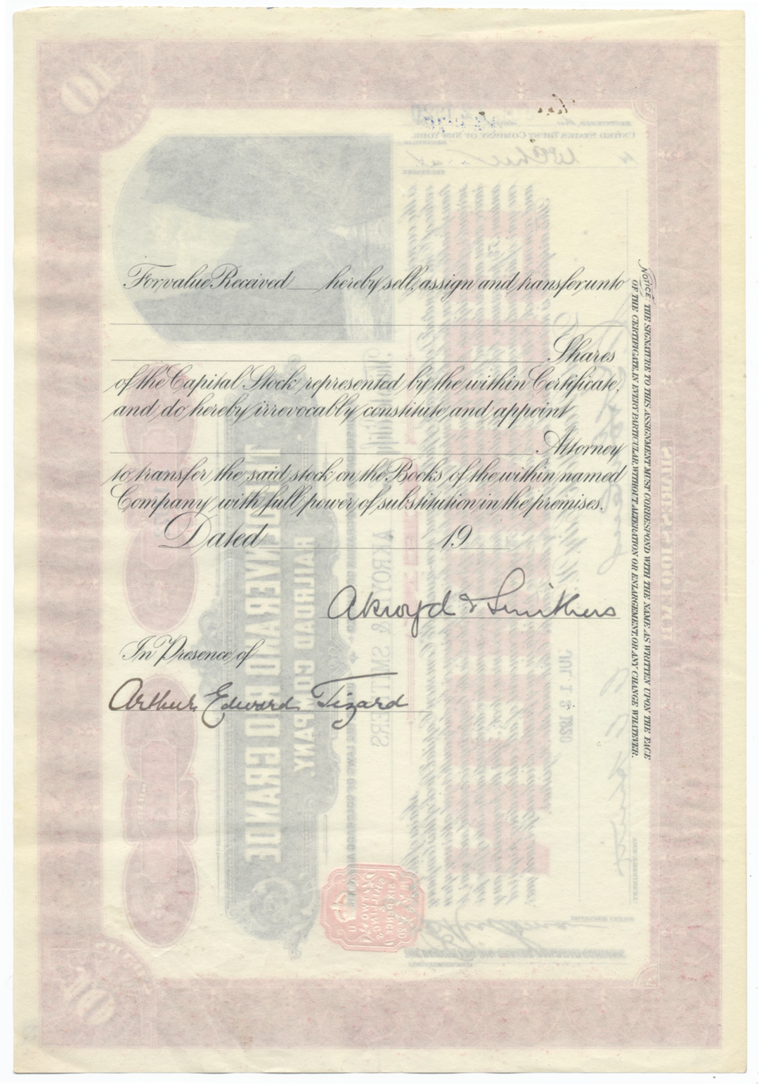 Denver and Rio Grande Railroad Company Stock Certificate