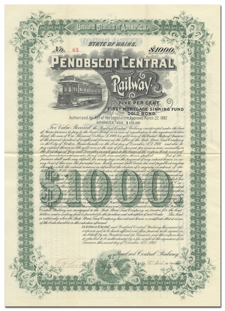 Penobscot Central Railway Company (Signed by Flavius O. Beal)