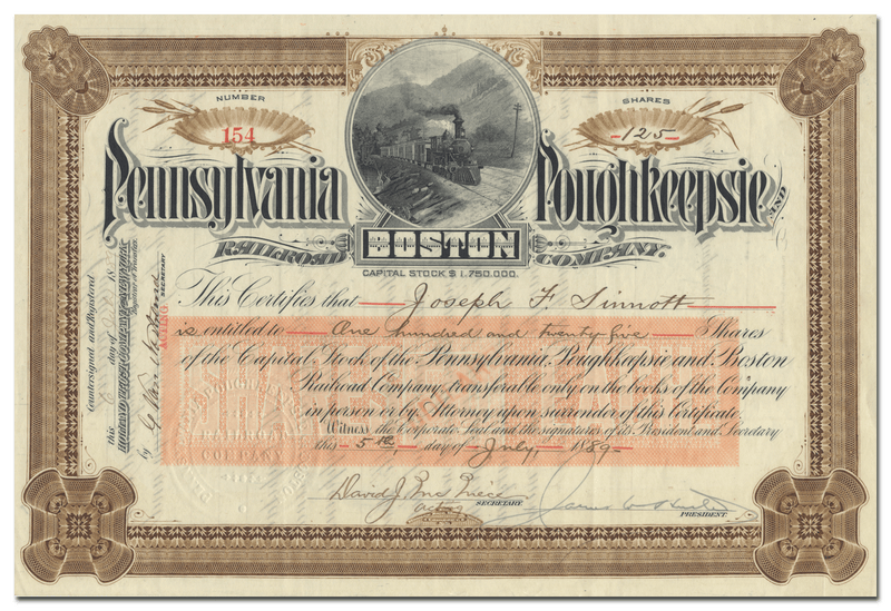 Pennsylvania, Poughkeepsie and Boston Railroad Company Stock Certificate