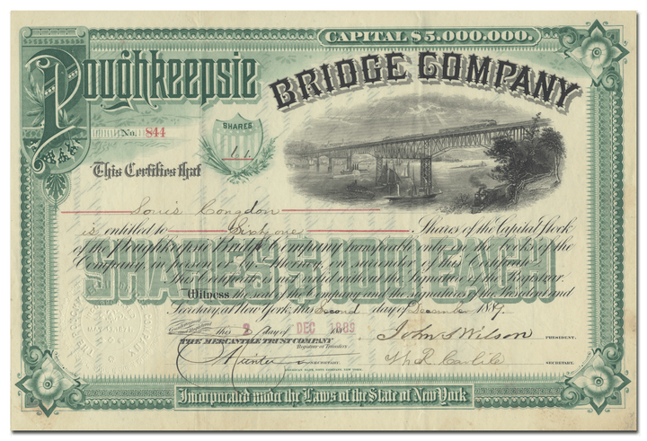 Poughkeepsie Bridge Company Stock Certificate