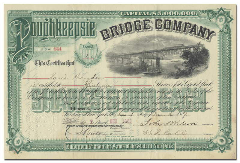 Poughkeepsie Bridge Company Stock Certificate