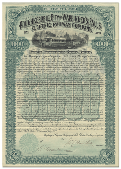 Poughkeepsie City and Wappingers Falls Electric Railway Company Bond Certificate