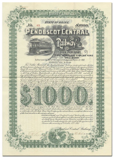 Penobscot Central Railway Company (Signed by Flavius O. Beal)