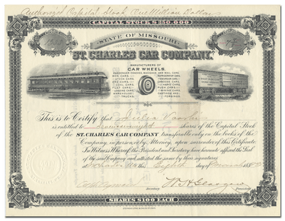 St. Charles Car Company Stock Certificate