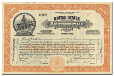 United States Automotive Corporation Stock Certificate