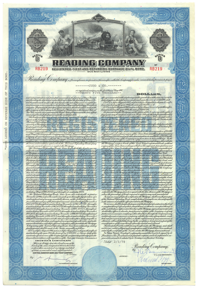 Reading Company Bond Certificate
