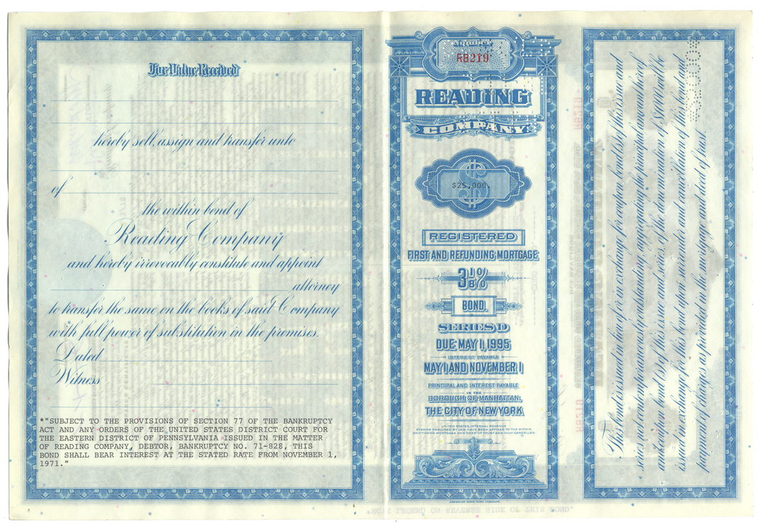 Reading Company Bond Certificate