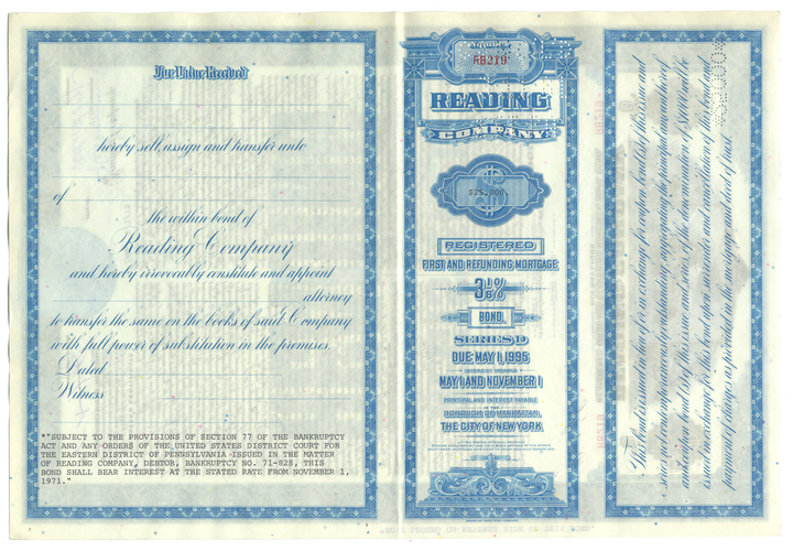 Reading Company Bond Certificate