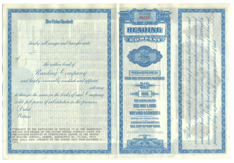 Reading Company Bond Certificate