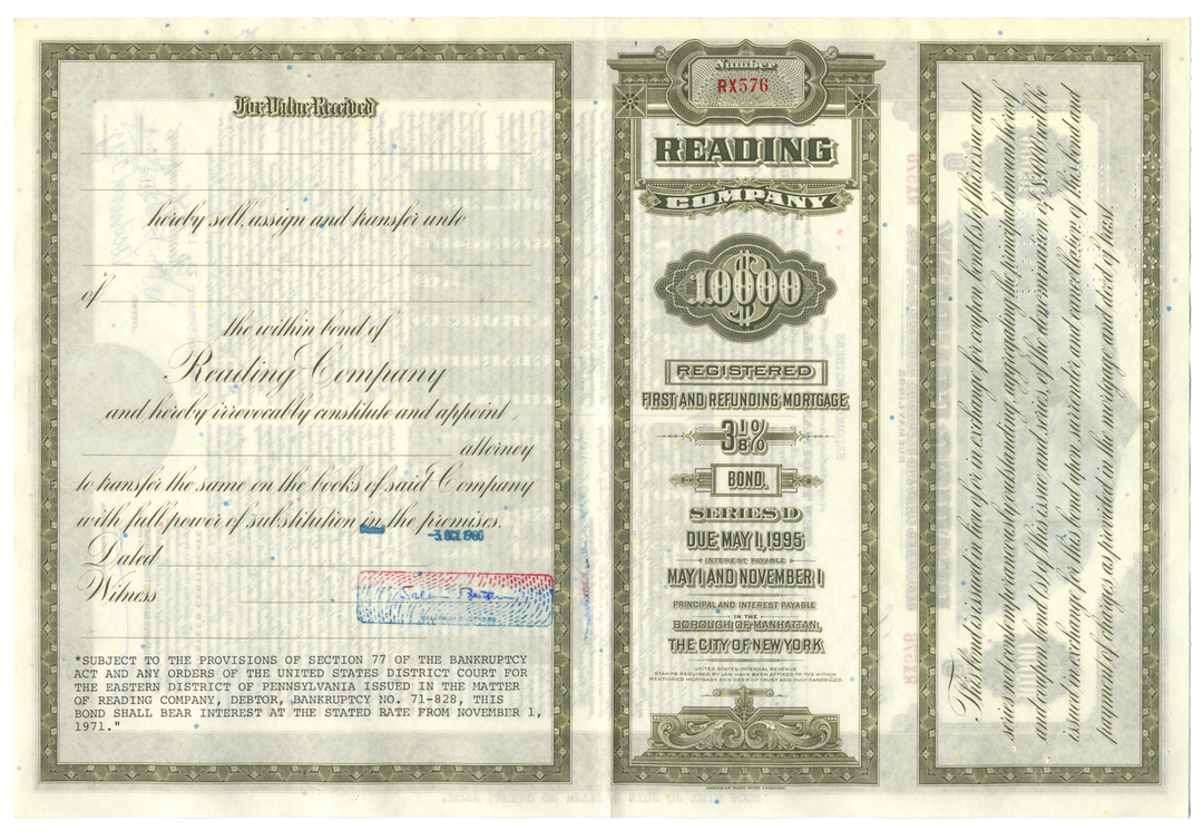 Reading Company Bond Certificate