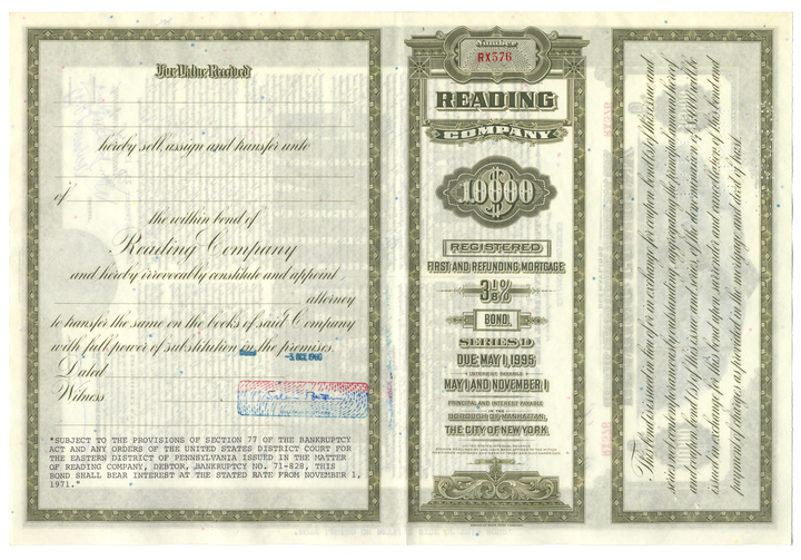 Reading Company Bond Certificate