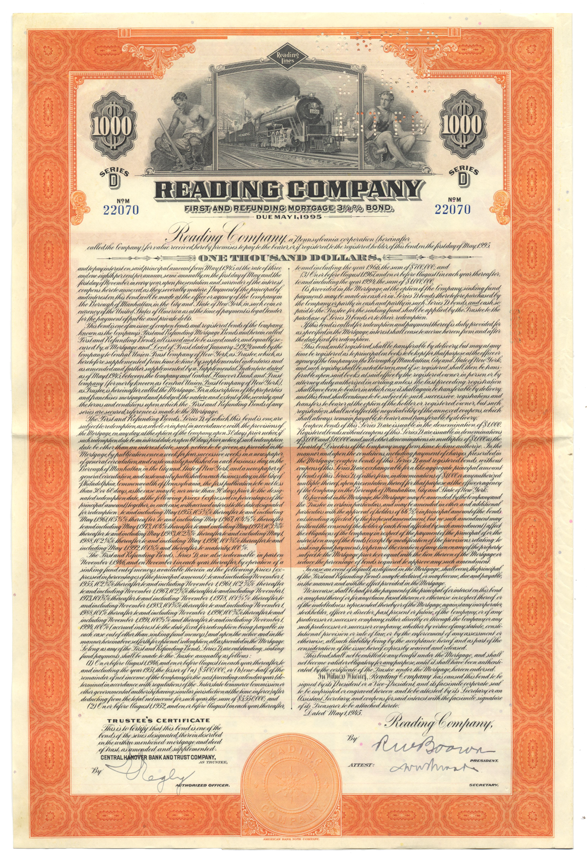 Reading Company Bond Certificate