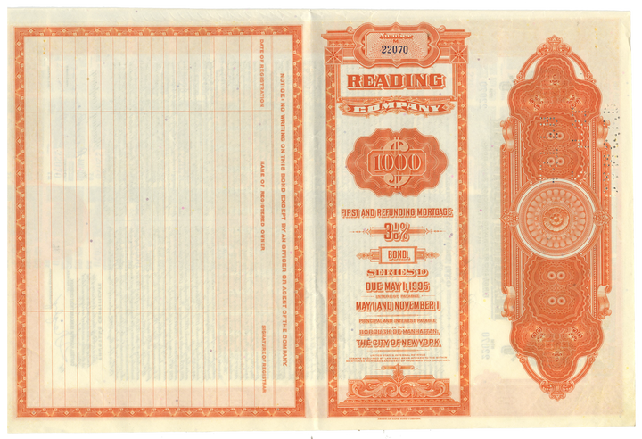 Reading Company Bond Certificate