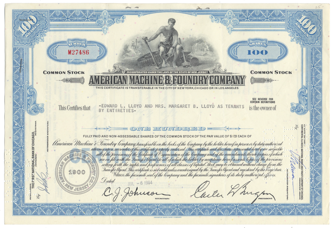 American Machine & Foundry Company Stock Certificate