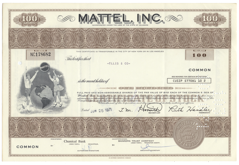 Mattel, Inc. Stock Certificate