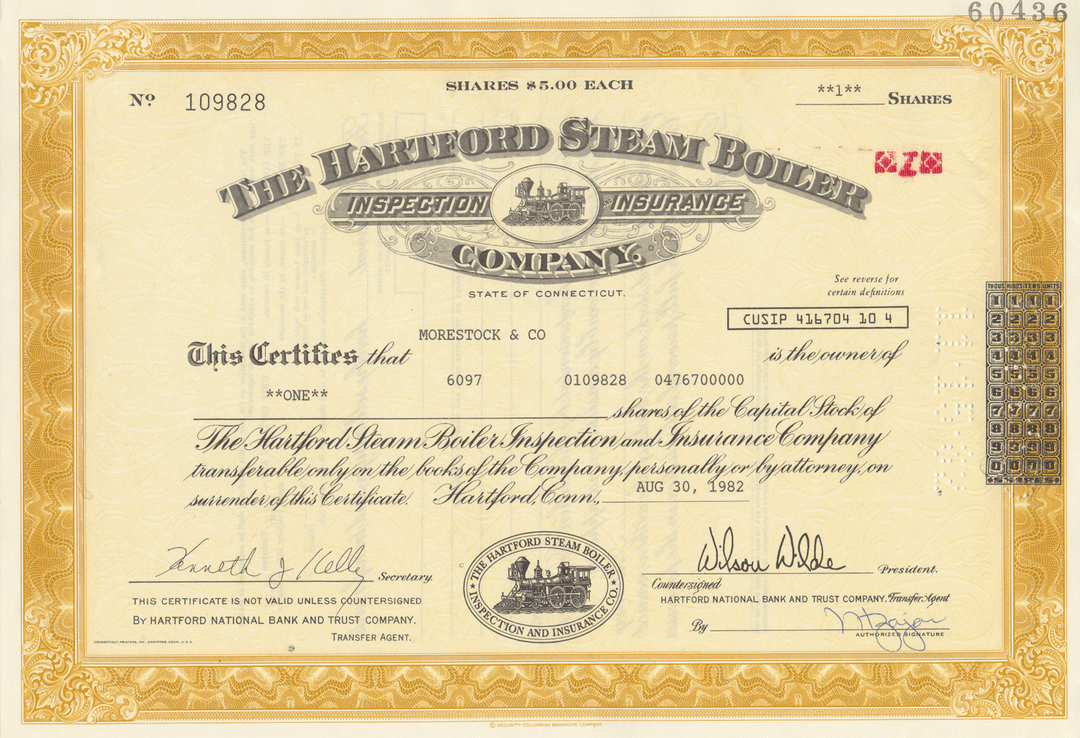 Hartford Steam Boiler Inspection Insurance Company Stock Certificate