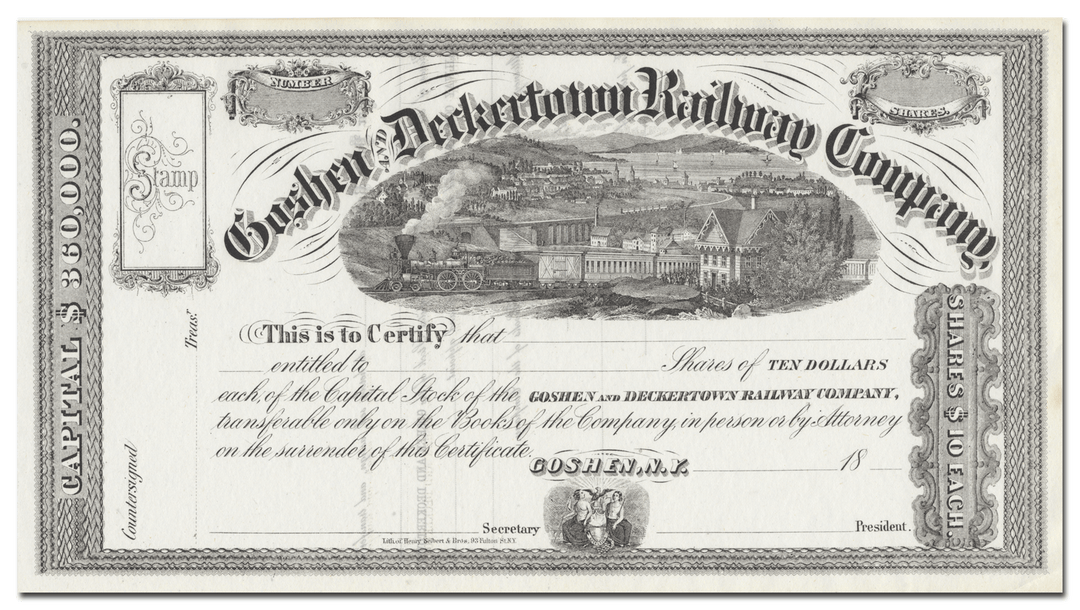 Goshen and Deckertown Railway Company Stock Certificate