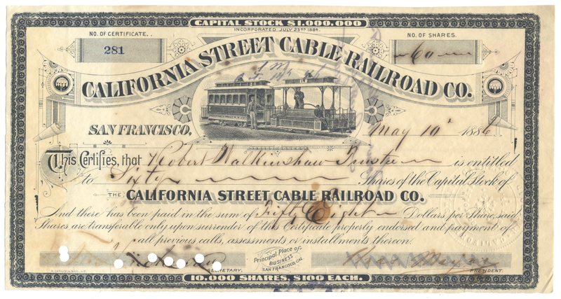 California Street Cable Railroad Co. Stock Certificate