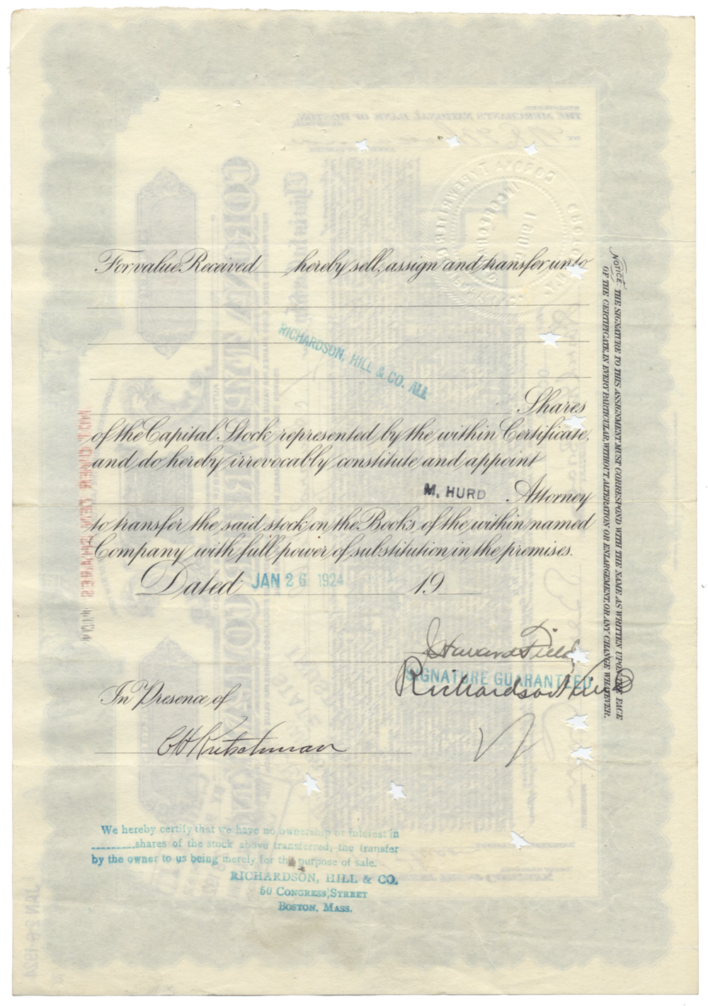 Corona Typewriter Company, Inc. Stock Certificate