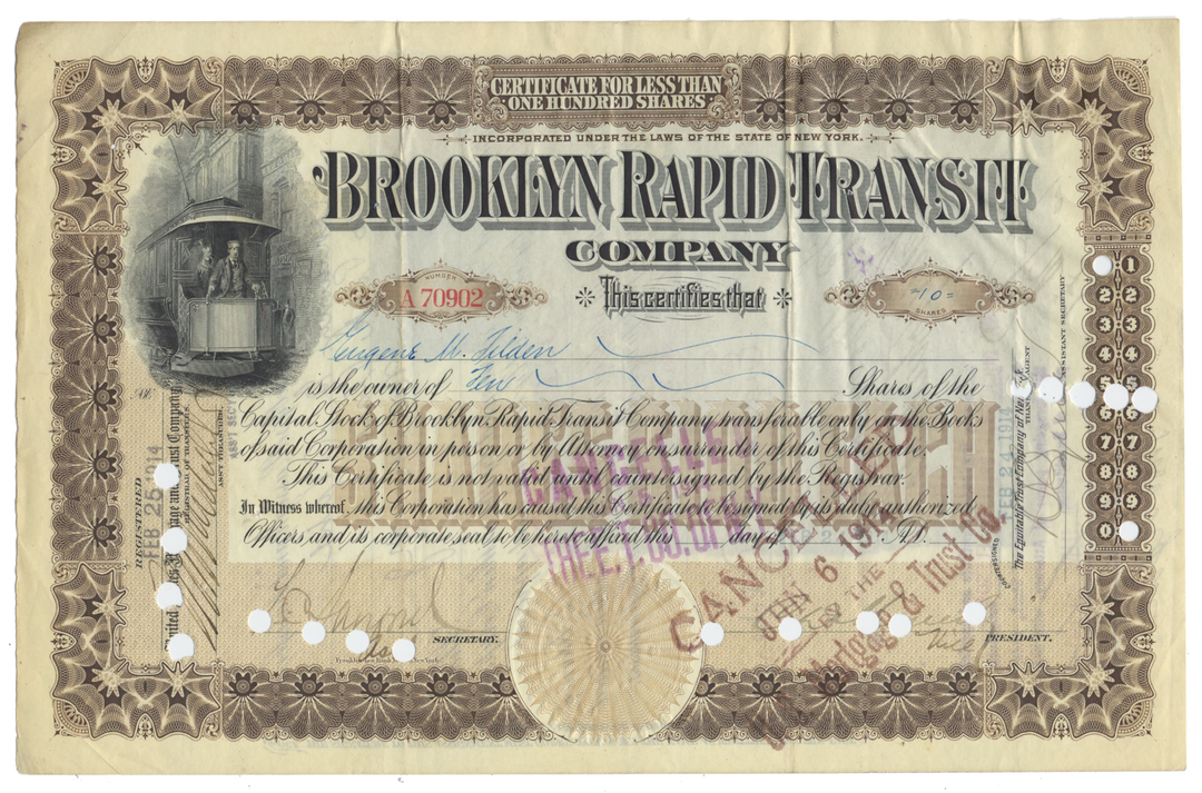 Brooklyn Rapid Transit Company Stock Certificate