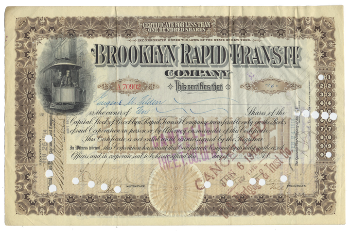 Brooklyn Rapid Transit Company Stock Certificate