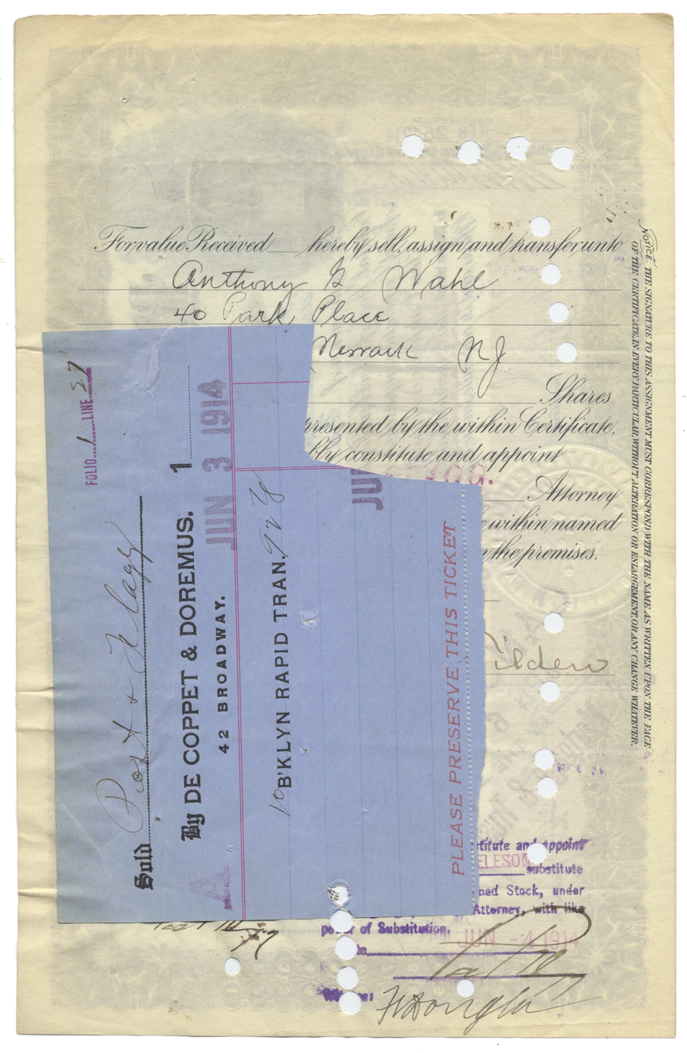 Brooklyn Rapid Transit Company Stock Certificate