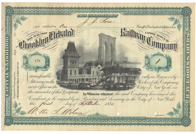 Brooklyn Elevated Railway Company Stock Certificate