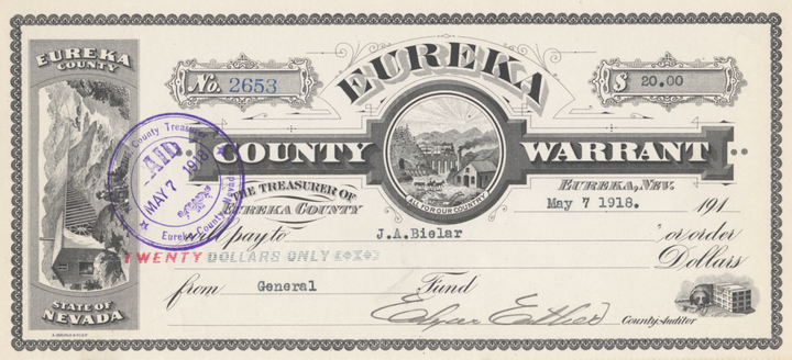 Eureka County, Nevada Stock Warrant