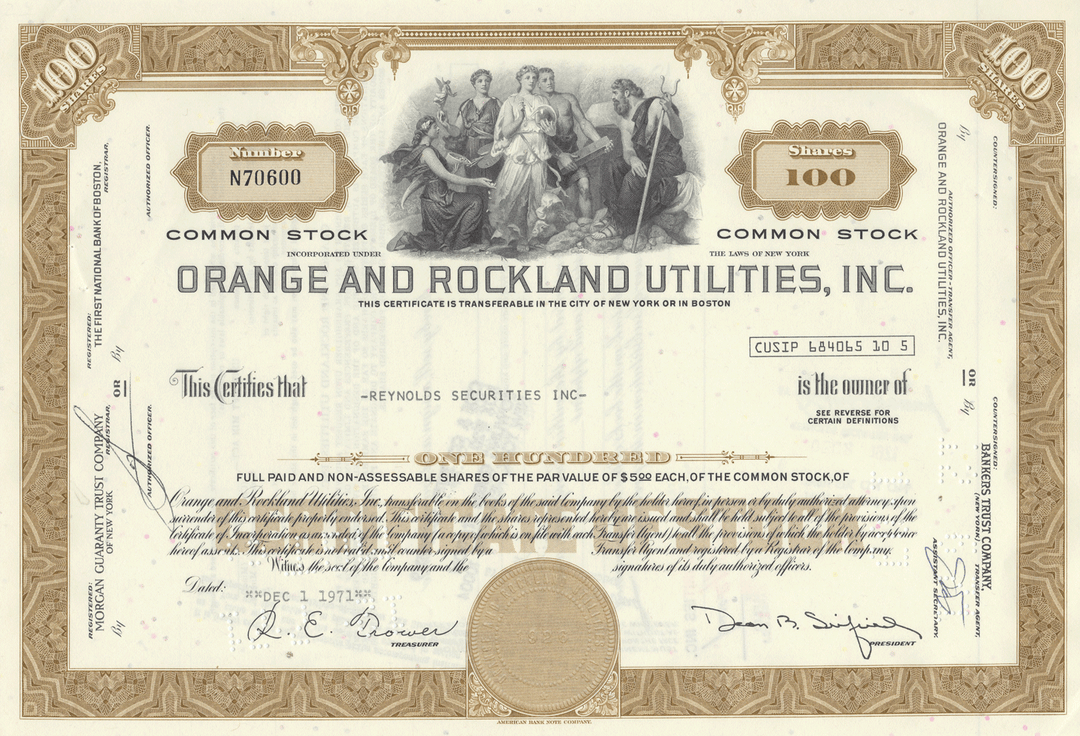 Orange and Rockland Utilities, Inc. Stock Certificate