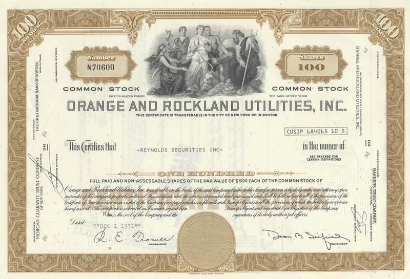 Orange and Rockland Utilities, Inc. Stock Certificate
