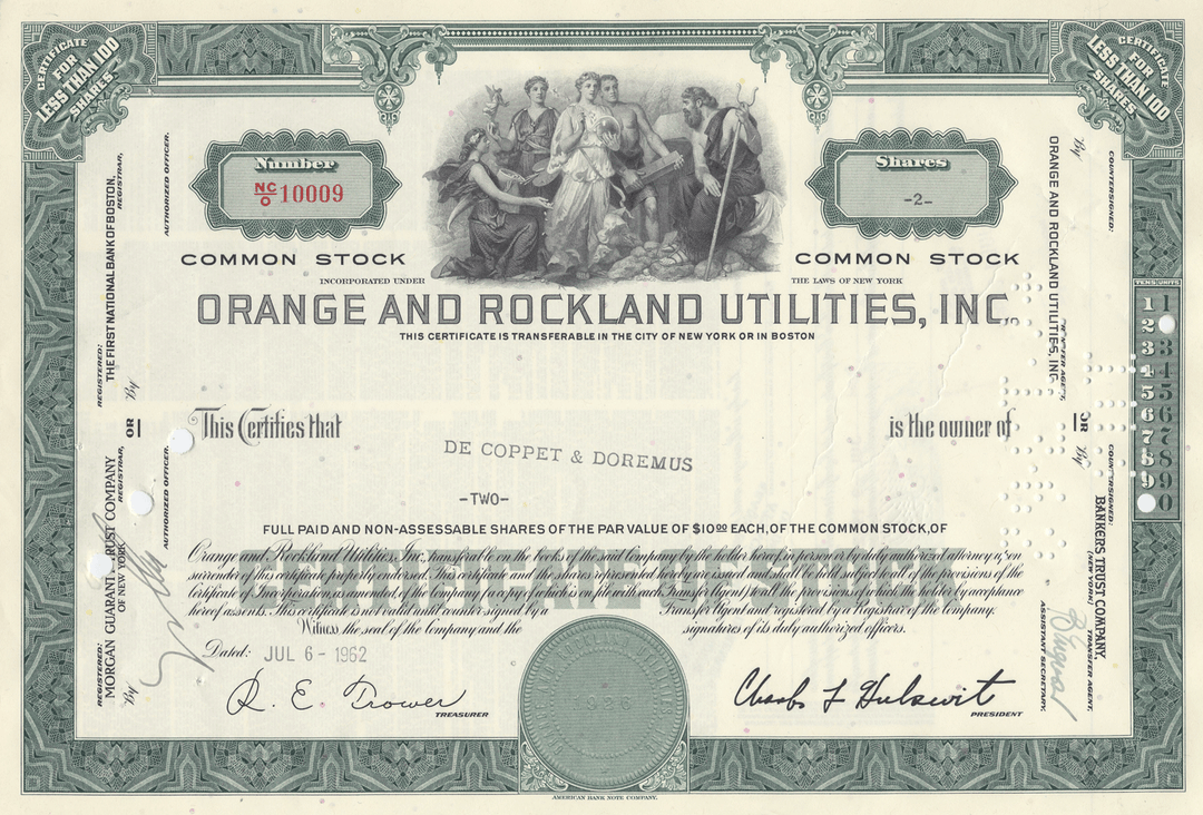 Orange and Rockland Utilities, Inc. Stock Certificate