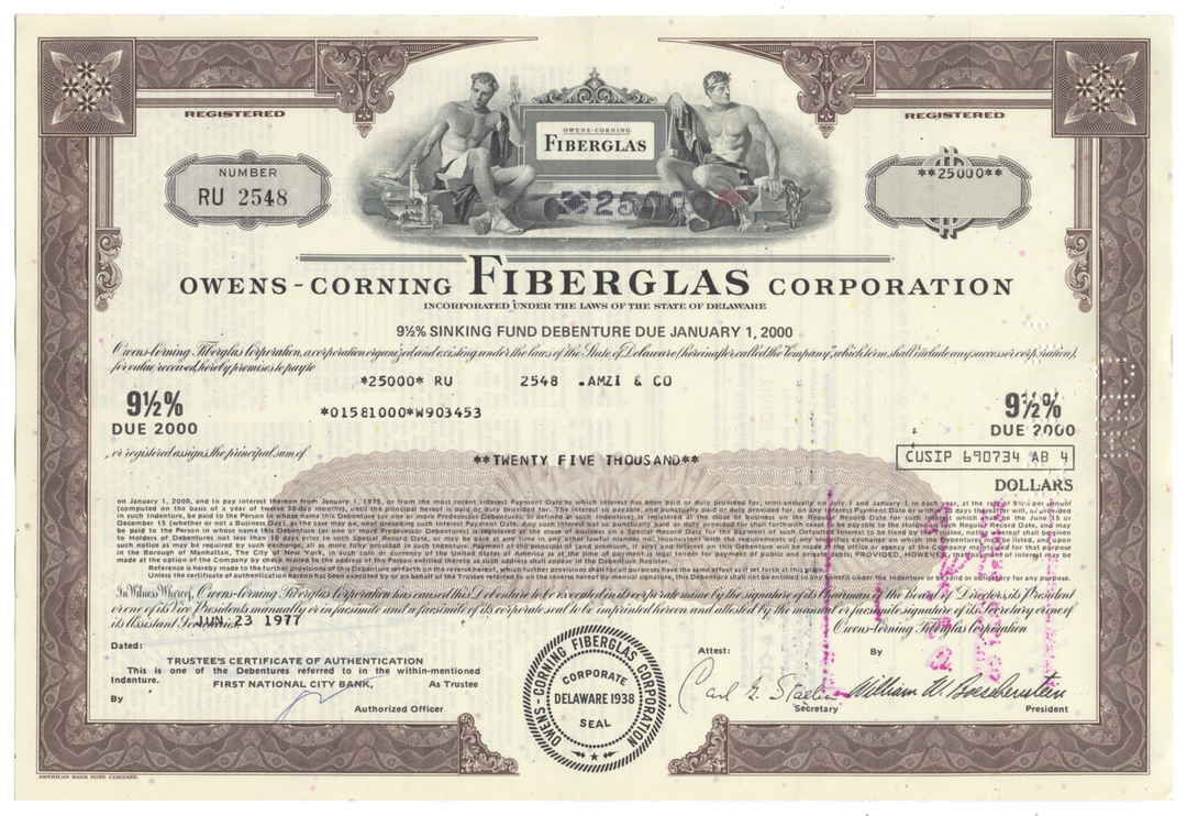 Owens-Corning Fiberglas Corporation Bond Certificate