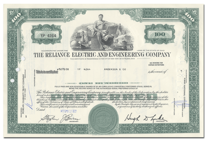 Reliance Electric and Engineering Company Stock Certificate