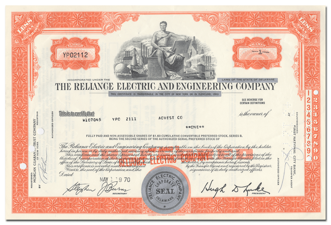 Reliance Electric and Engineering Company Stock Certificate