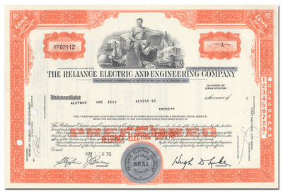 Reliance Electric and Engineering Company Stock Certificate
