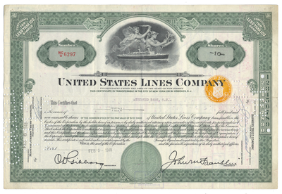 United States Lines Company Stock Certificate